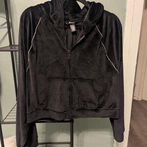 Victoria's Secret Women's Black Velour Zip-Front Hoodie & Sweatpants